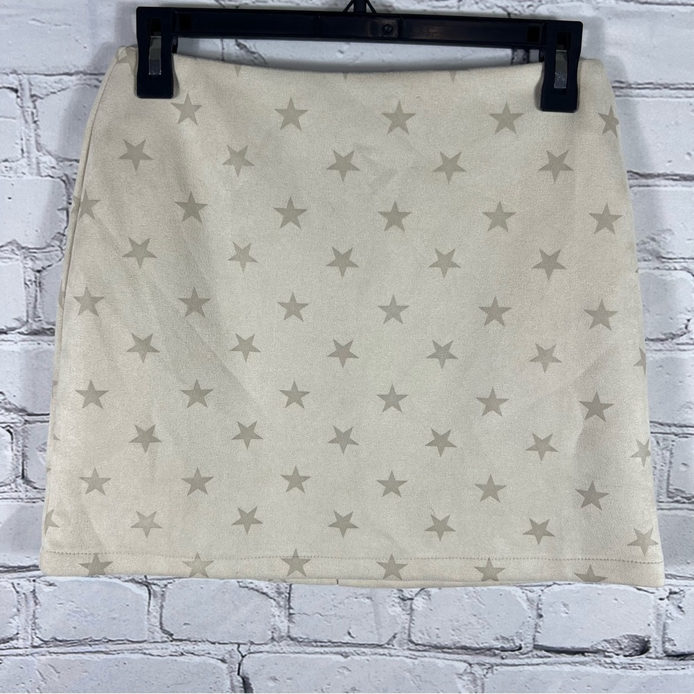 Altar'd State Faux Suede Cream & Tan Star Mini Pencil Skirt Size Small (E20)
